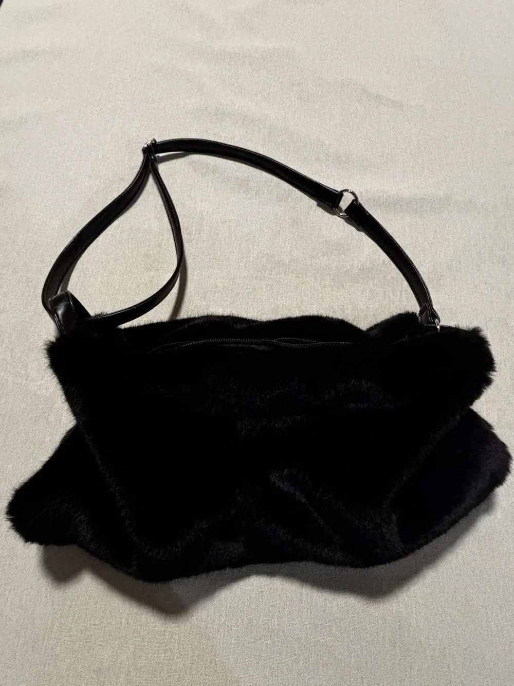 Unbranded. Black Faux Rabbit Convertible Shoulder Bag with Suede Lining
